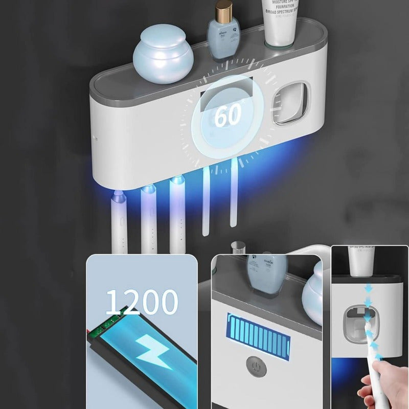 Toothbrush Holders for Bathrooms, Wall Mounted Toothbrush Holder with Toothpaste Dispenser, Rechargeable Cordless Wall Mounted Tooth Brushing Holder