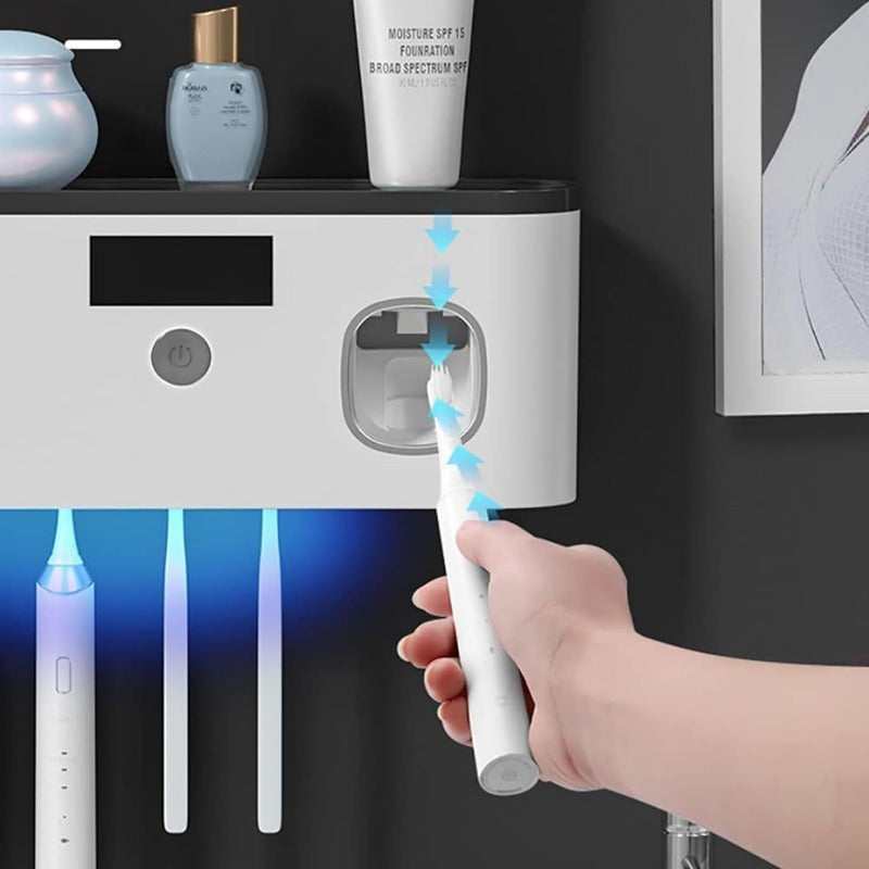 Toothbrush Holders for Bathrooms, Wall Mounted Toothbrush Holder with Toothpaste Dispenser, Rechargeable Cordless Wall Mounted Tooth Brushing Holder