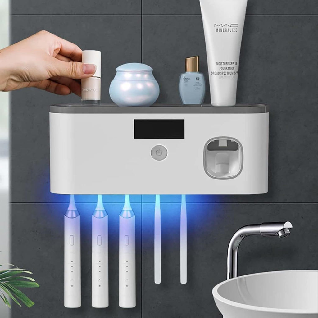Toothbrush Holders for Bathrooms, Wall Mounted Toothbrush Holder with Toothpaste Dispenser, Rechargeable Cordless Wall Mounted Tooth Brushing Holder