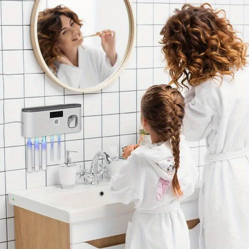 Toothbrush Holders for Bathrooms, Wall Mounted Toothbrush Holder with Toothpaste Dispenser, Rechargeable Cordless Wall Mounted Tooth Brushing Holder