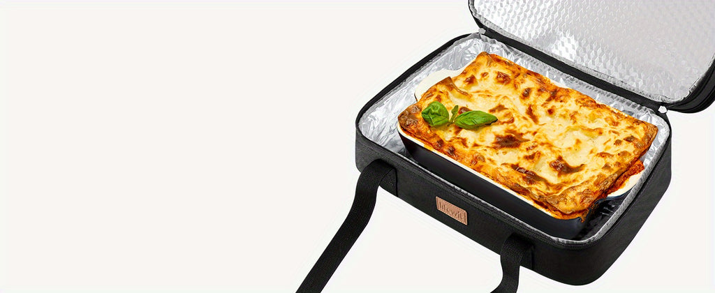 Expandable Insulated Casserole Carrier Suitable for Hot/Cold Food - Double Decker Tote with Rectangular PET Thermal Bag, Fits 9"x13" Baking Dish for Lasagna, Potlucks, Picnic, Christmas & Valentine's Gift for Cookouts, Parties
