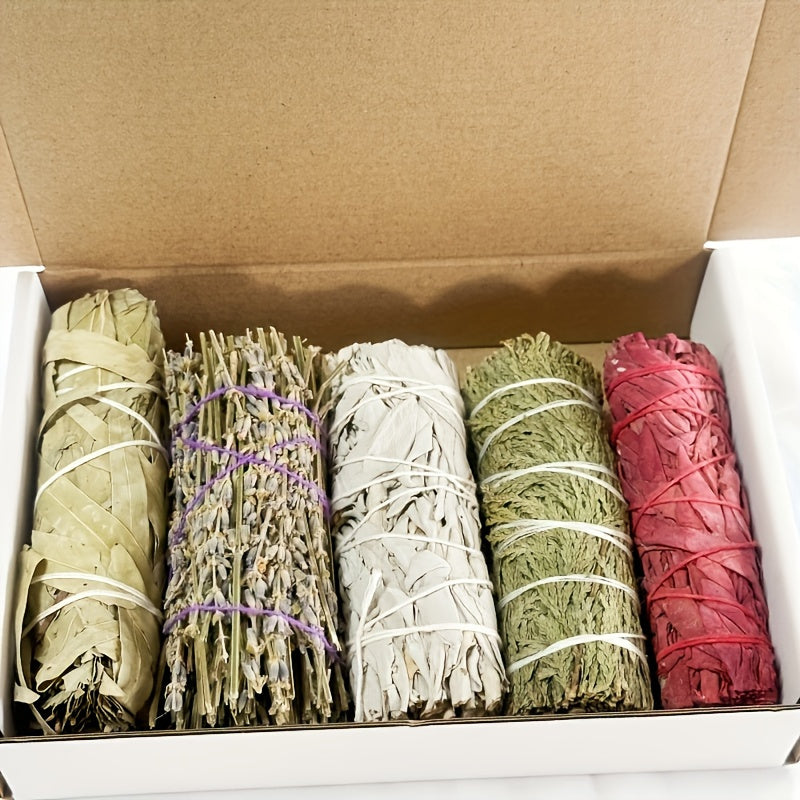 Sage Aromatherapy Cleansing Kit, Contains White Sage, Cedarwood, Dragon's Blood Sage, Eucalyptus And Lavender Incense Sticks, Combination Gift Set for Spiritual Aromatherapy Energy Cleansing, Meet Different Needs, Best for Christmas, Perfect for Thanksgiv