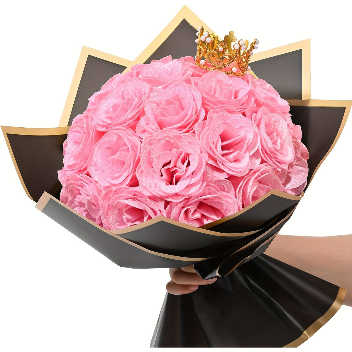 24/36pcs Glitter Roses Bouquet - Everlasting Shiny Artificial Red Roses with Sparkling Glitter Petals - DIY Fake Flower Bouquet Suitable for Valentine' Day, Mother' Day, Wedding, Anniversary, - Gifts for, Plastic Roses Bouquet