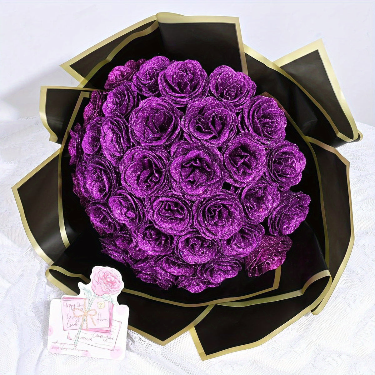 24/36pcs Glitter Roses Bouquet - Everlasting Shiny Artificial Red Roses with Sparkling Glitter Petals - DIY Fake Flower Bouquet Suitable for Valentine' Day, Mother' Day, Wedding, Anniversary, - Gifts for, Plastic Roses Bouquet