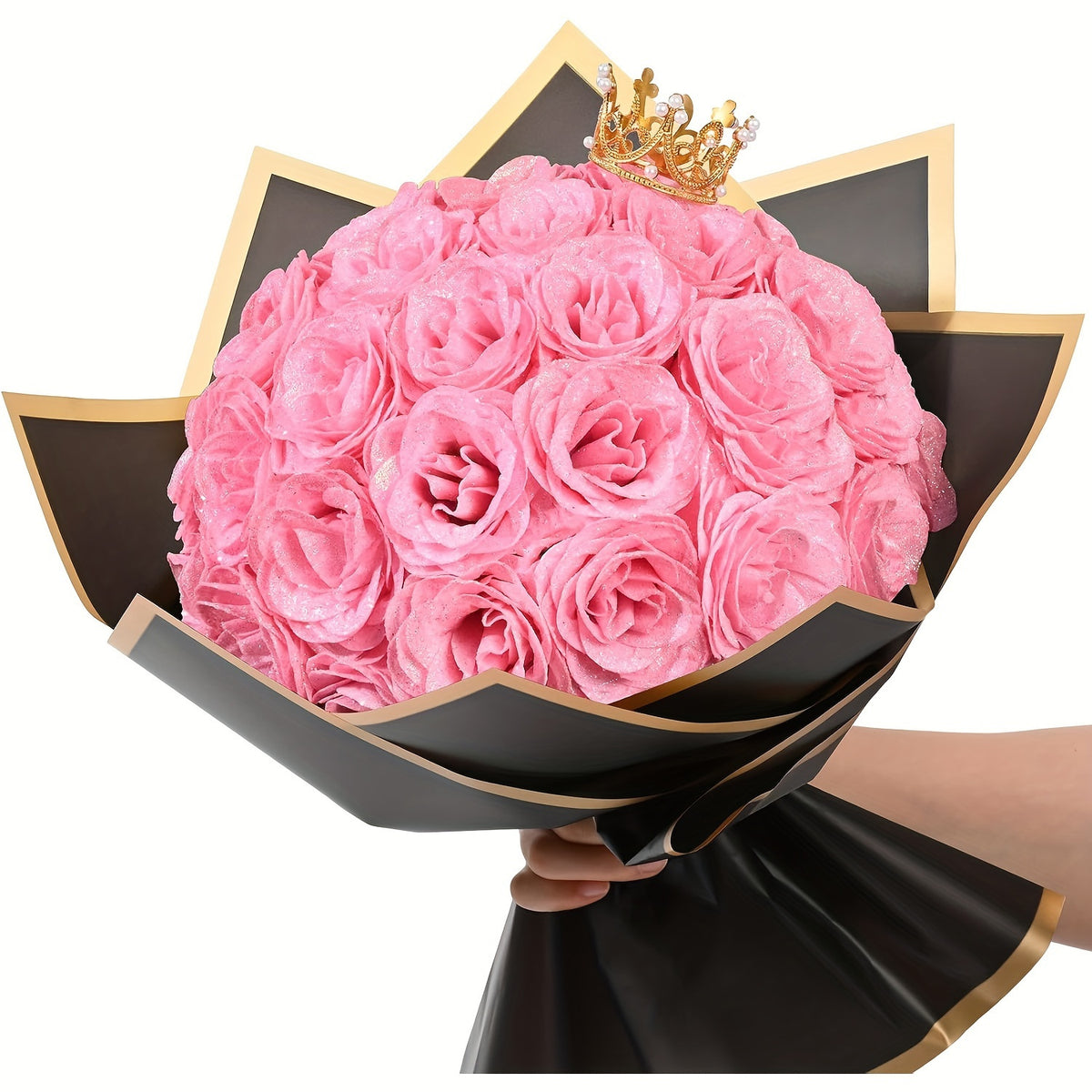 24/36pcs Glitter Roses Bouquet - Everlasting Shiny Artificial Red Roses with Sparkling Glitter Petals - DIY Fake Flower Bouquet Suitable for Valentine' Day, Mother' Day, Wedding, Anniversary, - Gifts for, Plastic Roses Bouquet