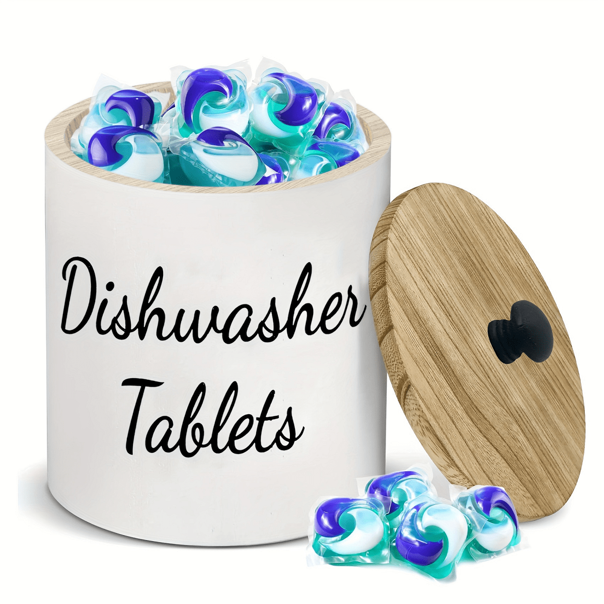 1pc Rustic Farmhouse Dishwasher Capsule Holder - Natural Wood Circular Storage Organizer with Secure Lid, Multifunctional Kitchen Laundry Bathroom Organizer, Perfect Christmas Gift, Natural Wood Design, Best for Christmas