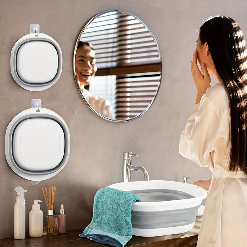 [Foldable Sink Set] 3pcs Set Foldable Sink, Portable Sink, Foldable Dish Basin Square, Foldable Laundry Basket, Foldable Sink, Plastic Sink, Space Saving Storage Container for Cutlery, Fruit, Camping, Laundry, Hiking And Home (Gray)