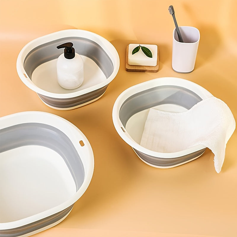 [Foldable Sink Set] 3pcs Set Foldable Sink, Portable Sink, Foldable Dish Basin Square, Foldable Laundry Basket, Foldable Sink, Plastic Sink, Space Saving Storage Container for Cutlery, Fruit, Camping, Laundry, Hiking And Home (Gray)