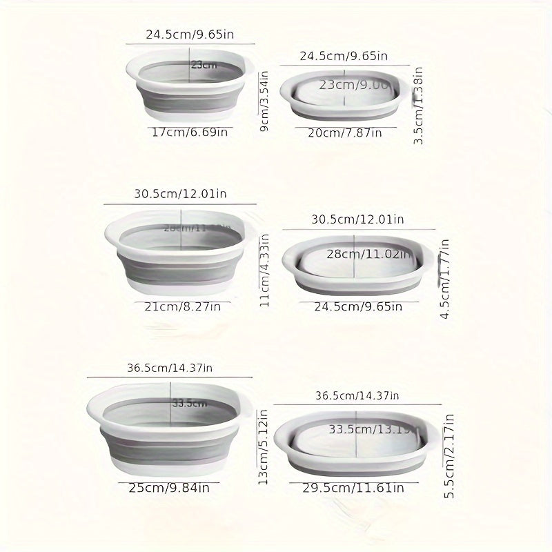[Foldable Sink Set] 3pcs Set Foldable Sink, Portable Sink, Foldable Dish Basin Square, Foldable Laundry Basket, Foldable Sink, Plastic Sink, Space Saving Storage Container for Cutlery, Fruit, Camping, Laundry, Hiking And Home (Gray)