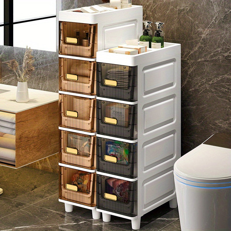 Deluxe Slim Storage Cabinet with Drawers - Durable Waterproof PP Material, Multi-Purpose Organizer with Ample Storage for Bathroom, Kitchen, Personal Care Product Dispensers, and More - Ideal for Small Spaces, Storage Drawer Units