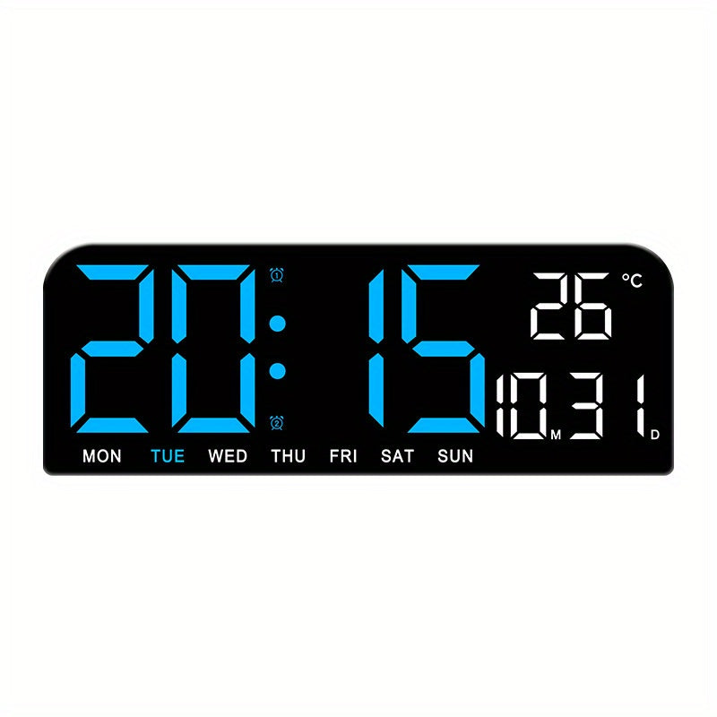 Large Screen LED Alarm Clock - Luminous Display of Week, Temperature, Humidity, and Timer - Ideal for Bedroom, Living Room, and Office with Sleek Modern Design.