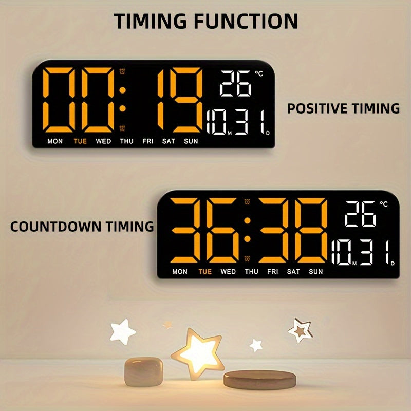 Large Screen LED Alarm Clock - Luminous Display of Week, Temperature, Humidity, and Timer - Ideal for Bedroom, Living Room, and Office with Sleek Modern Design.