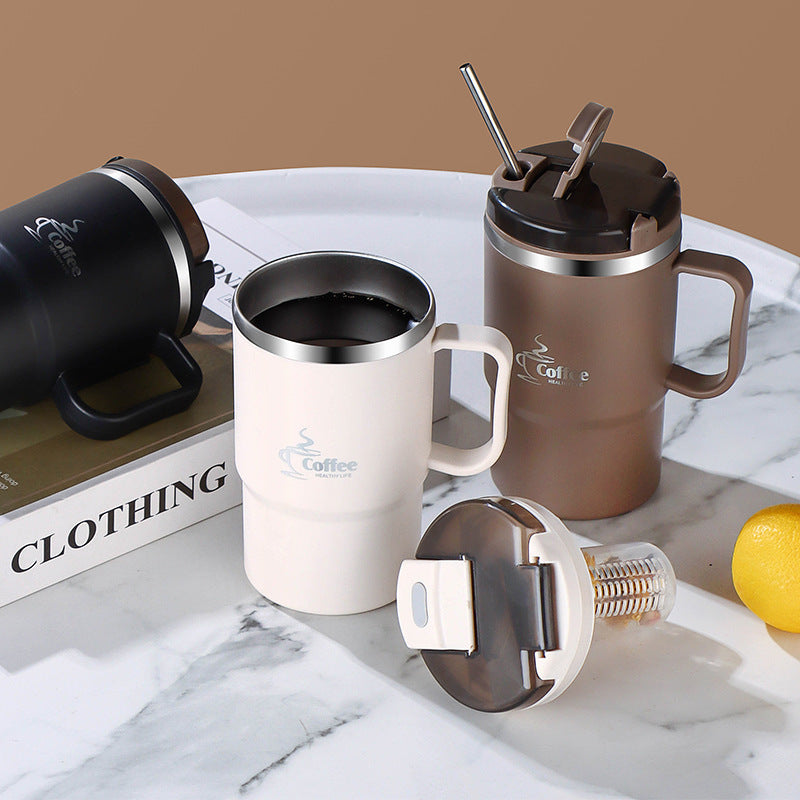 Large 550Ml/19.3Oz Stainless Steel Coffee Mug Featuring a Lid And Spoon, Perfect for Travel, Without Insulation, Suitable for Office Use, Students, Sports, Outdoor Events, And As Gifts for Halloween And Christmas