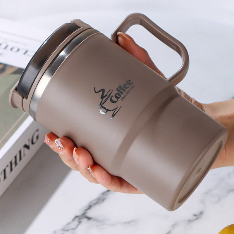 Large 550Ml/19.3Oz Stainless Steel Coffee Mug Featuring a Lid And Spoon, Perfect for Travel, Without Insulation, Suitable for Office Use, Students, Sports, Outdoor Events, And As Gifts for Halloween And Christmas