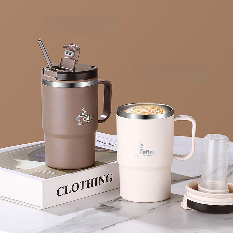 Large 550Ml/19.3Oz Stainless Steel Coffee Mug Featuring a Lid And Spoon, Perfect for Travel, Without Insulation, Suitable for Office Use, Students, Sports, Outdoor Events, And As Gifts for Halloween And Christmas