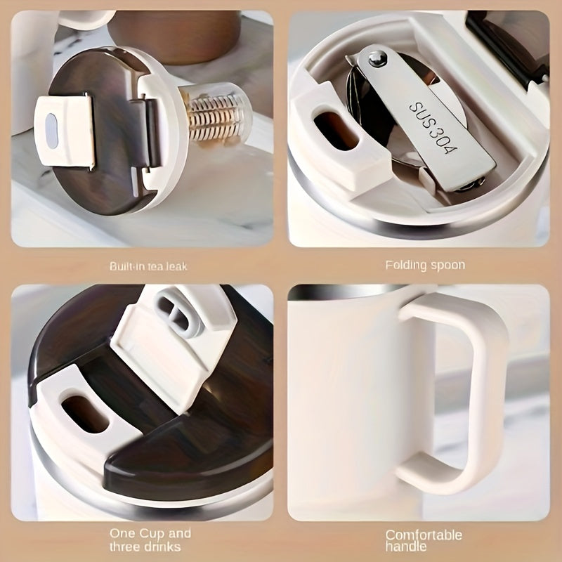 Large 550Ml/19.3Oz Stainless Steel Coffee Mug Featuring a Lid And Spoon, Perfect for Travel, Without Insulation, Suitable for Office Use, Students, Sports, Outdoor Events, And As Gifts for Halloween And Christmas