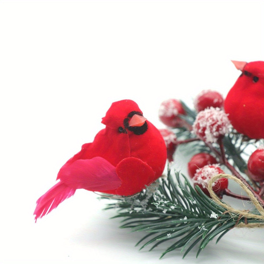 12pcs Christmas Cardinal Red Bird Clip on Tree Ornaments Foam Bird Decorations Approx. 2.36 Inch Bright Red Velvet And Feathers Wreaths Garland Centerpieces Decoration Crafts by Gift Boutique
