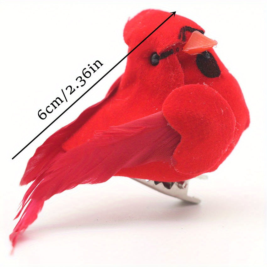 12pcs Christmas Cardinal Red Bird Clip on Tree Ornaments Foam Bird Decorations Approx. 2.36 Inch Bright Red Velvet And Feathers Wreaths Garland Centerpieces Decoration Crafts by Gift Boutique