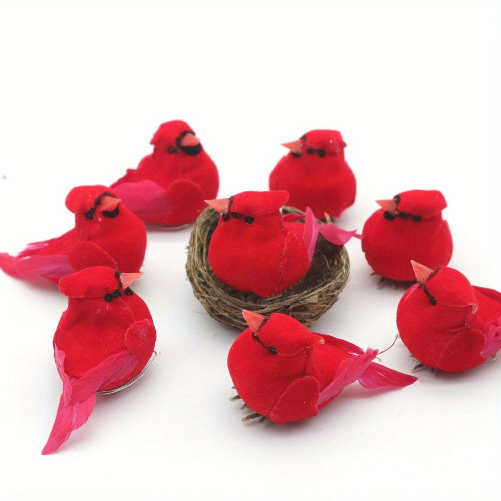 12pcs Christmas Cardinal Red Bird Clip on Tree Ornaments Foam Bird Decorations Approx. 2.36 Inch Bright Red Velvet And Feathers Wreaths Garland Centerpieces Decoration Crafts by Gift Boutique