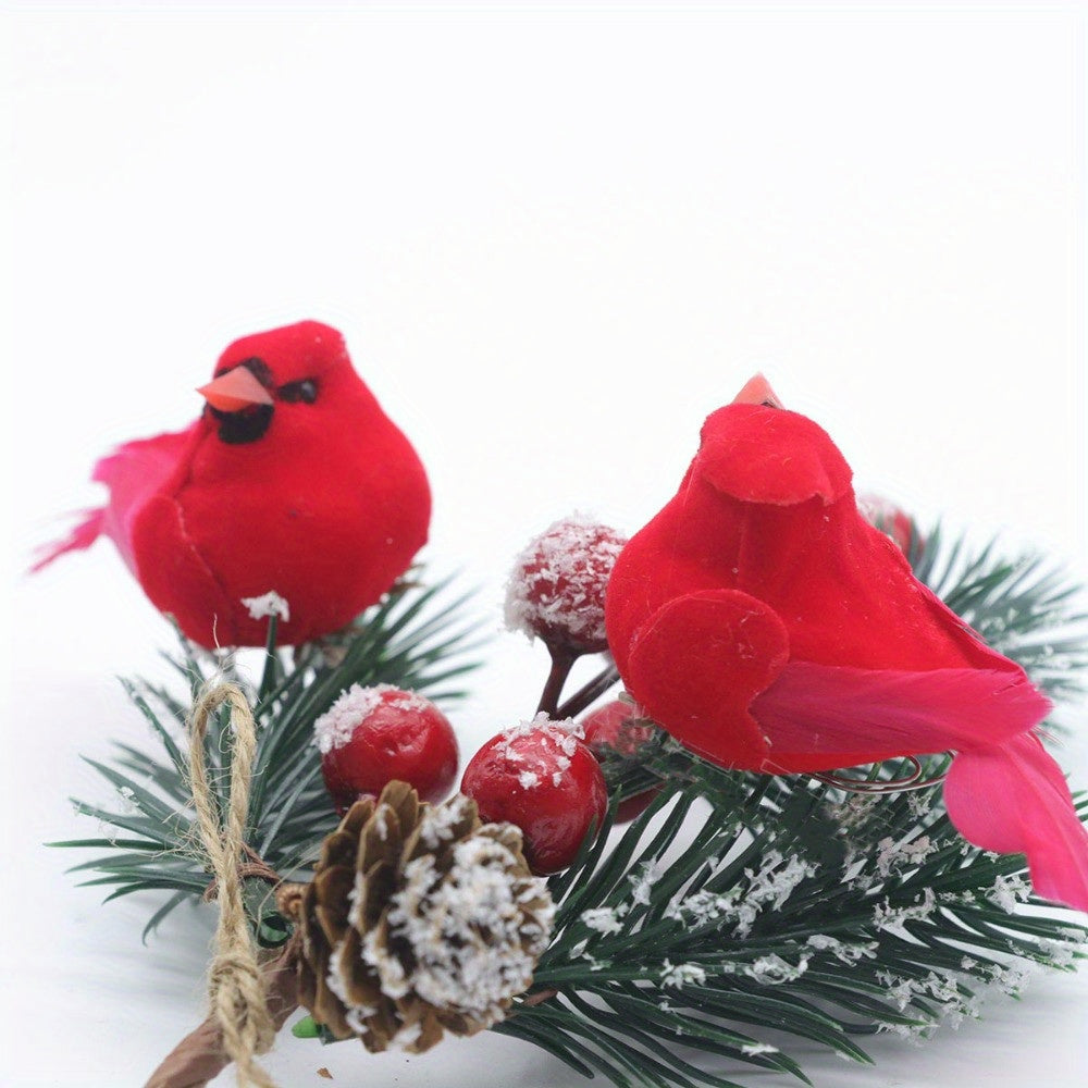 12pcs Christmas Cardinal Red Bird Clip on Tree Ornaments Foam Bird Decorations Approx. 2.36 Inch Bright Red Velvet And Feathers Wreaths Garland Centerpieces Decoration Crafts by Gift Boutique