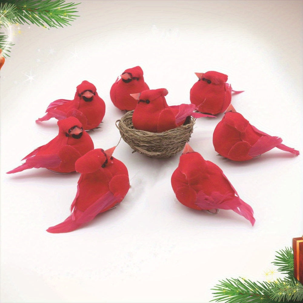 12pcs Christmas Cardinal Red Bird Clip on Tree Ornaments Foam Bird Decorations Approx. 2.36 Inch Bright Red Velvet And Feathers Wreaths Garland Centerpieces Decoration Crafts by Gift Boutique
