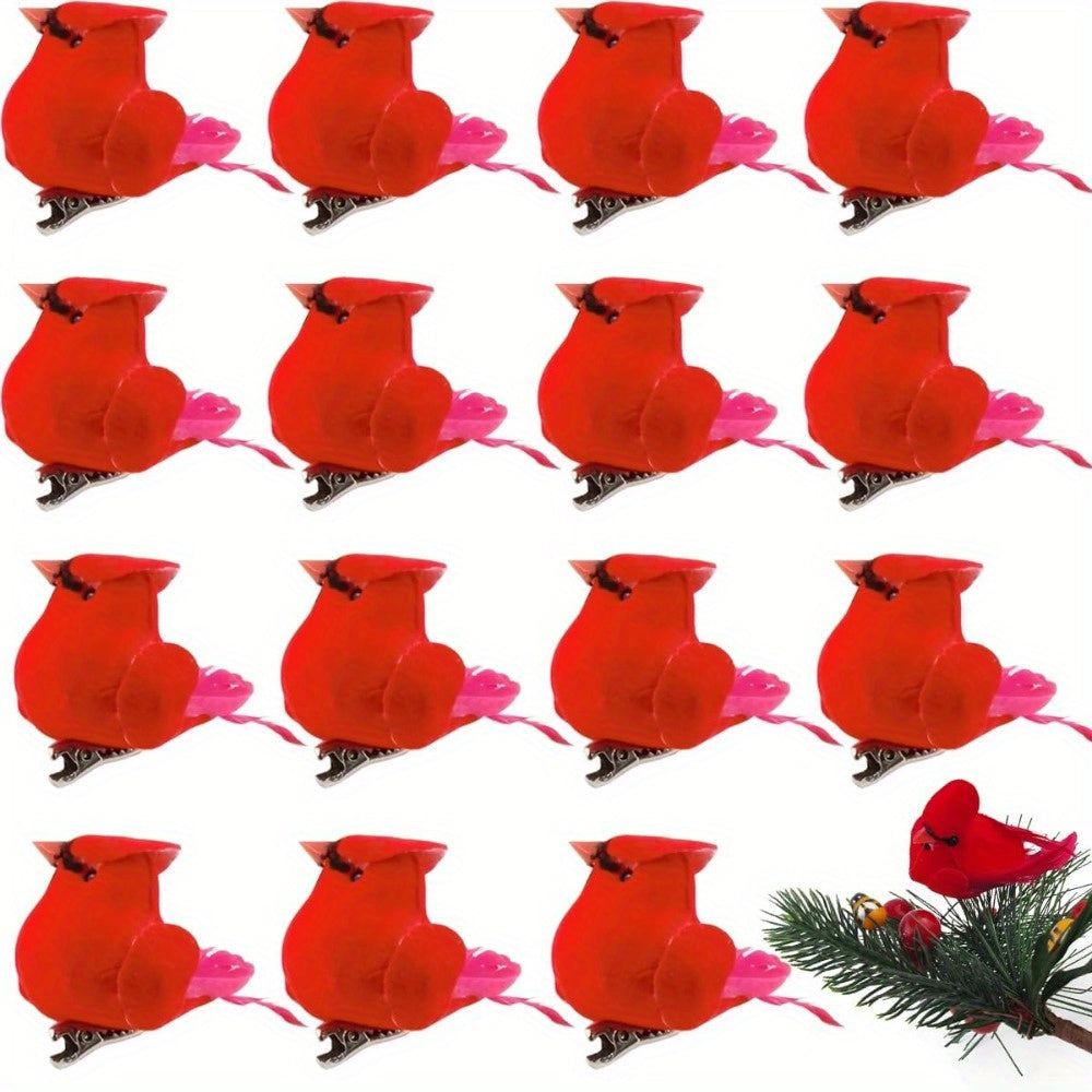 12pcs Christmas Cardinal Red Bird Clip on Tree Ornaments Foam Bird Decorations Approx. 2.36 Inch Bright Red Velvet And Feathers Wreaths Garland Centerpieces Decoration Crafts by Gift Boutique