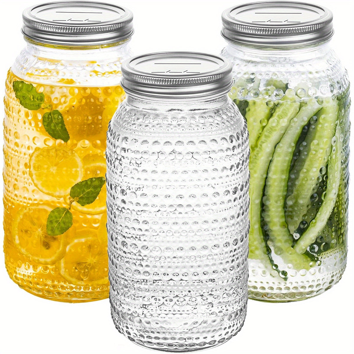 Mason Jars 64oz with Lids Wide Mouth 3pcs, Glass Jars Canning Jars Large for Centerpieces Pickling Storage Food Meal Prep Salad Jam