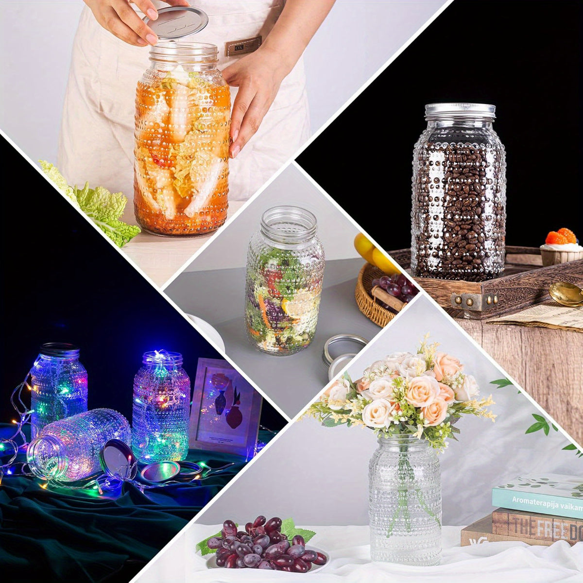 Mason Jars 64oz with Lids Wide Mouth 3pcs, Glass Jars Canning Jars Large for Centerpieces Pickling Storage Food Meal Prep Salad Jam