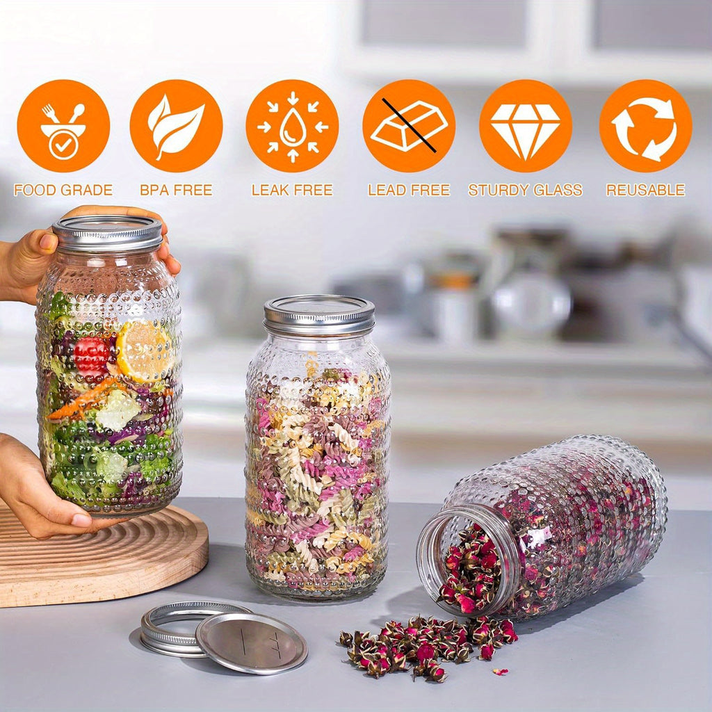 Mason Jars 64oz with Lids Wide Mouth 3pcs, Glass Jars Canning Jars Large for Centerpieces Pickling Storage Food Meal Prep Salad Jam