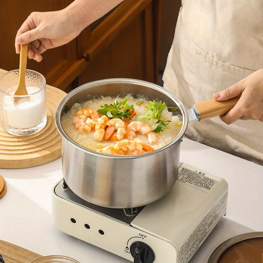 A Versatile Cookware Collection Made of Stainless Steel, Featuring a Frying Basket And a Glass Lid - Includes a Non-Stick Frying Pan, Deep Fryer, Pasta Pot, Milk Saucepan, And Food Steamer, Compatible with Both Induction And Gas Stoves