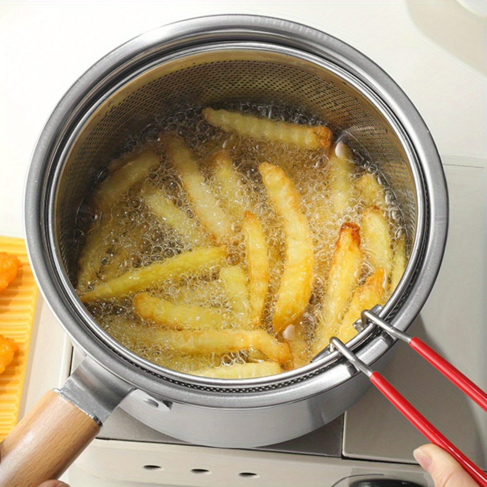 A Versatile Cookware Collection Made of Stainless Steel, Featuring a Frying Basket And a Glass Lid - Includes a Non-Stick Frying Pan, Deep Fryer, Pasta Pot, Milk Saucepan, And Food Steamer, Compatible with Both Induction And Gas Stoves