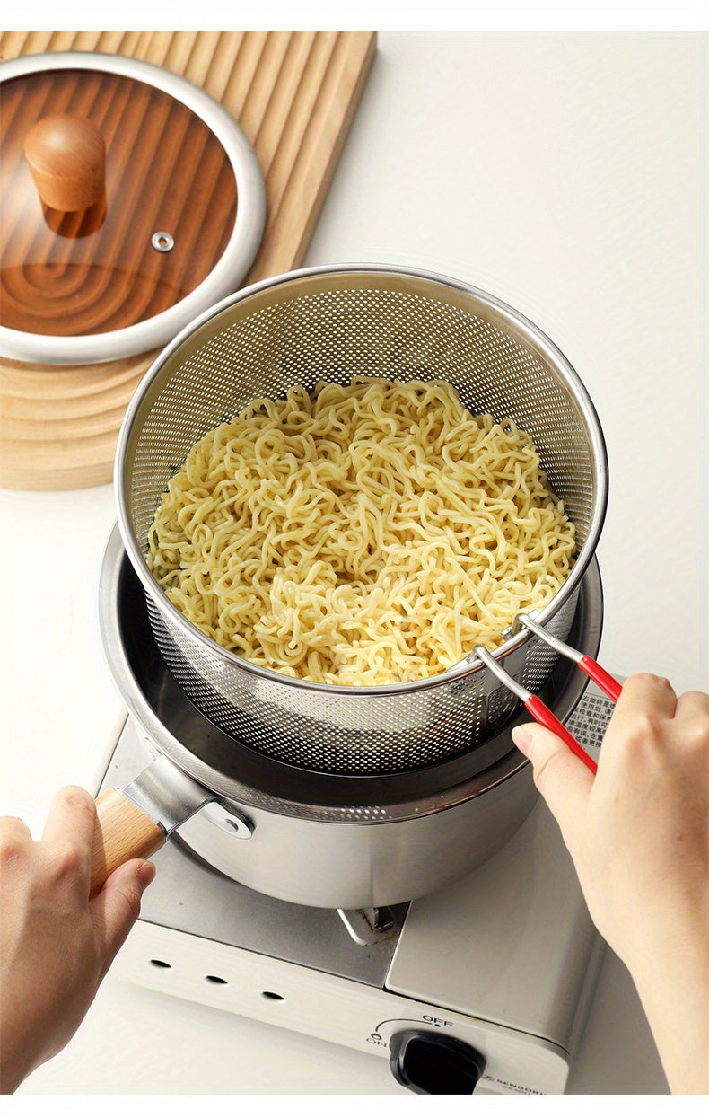 A Versatile Cookware Collection Made of Stainless Steel, Featuring a Frying Basket And a Glass Lid - Includes a Non-Stick Frying Pan, Deep Fryer, Pasta Pot, Milk Saucepan, And Food Steamer, Compatible with Both Induction And Gas Stoves