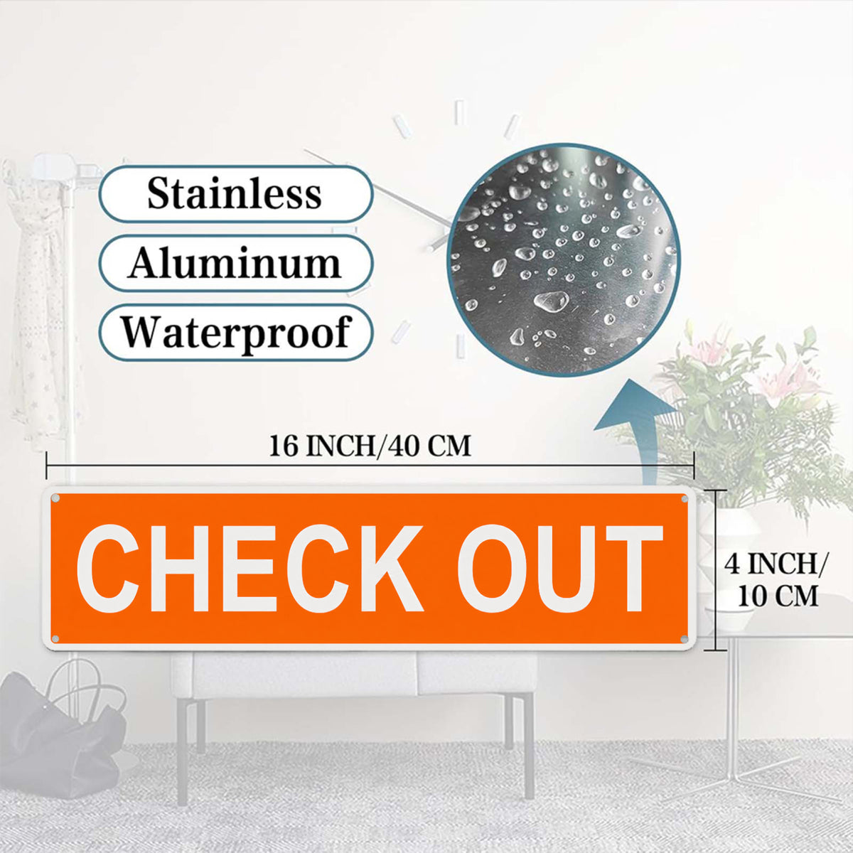 2D Flat - 2-Pack Check Out Metal Signs 4X16In, Orange And White High-Contrast Vertical Directional Signs, 2D Flat Printed Uv-Resistant Indoor Outdoor Wall Plaques with Pre-Drilled Holes for Store, Office, Library And Workplace