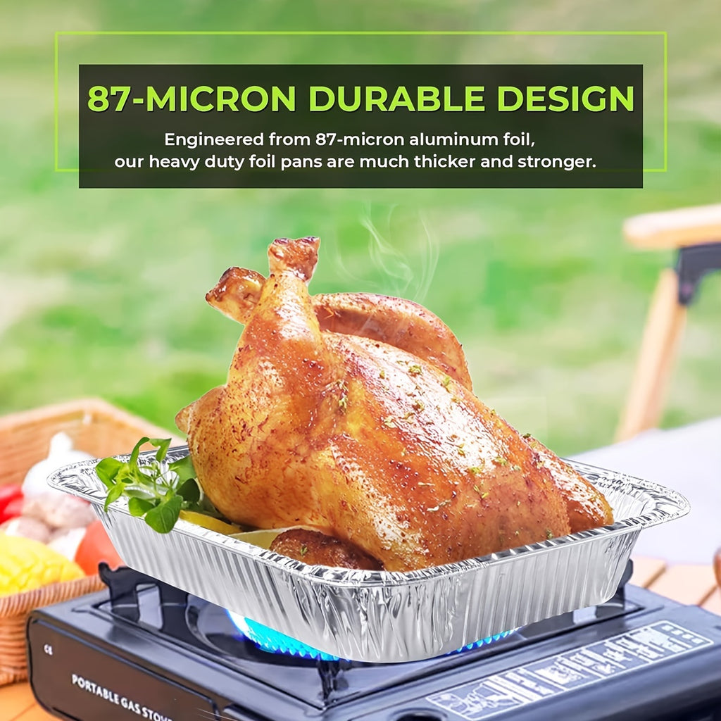 25 Pack Heavy-Duty Disposable Aluminum Pans with Lids - 9x13 Half-Size Baking Sheets, Chafing Trays & Oven Steam Table Pans for roasting, reheating, Cooking - Commercial/ Use (25 Count) | Durable Foil Trays with Covers