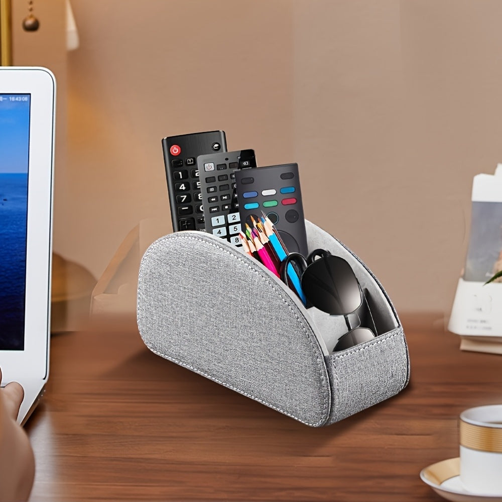 Remote Control Holder with 5 Compartments, Faux Leather Multifunctional Desktop Storage Box/Remote Organizer Caddy/Pen Case/Home Storage Container for Remote Controls, Pens, Eyeglasses, Makeup Brushes, Office Stationery, etc. Home Decor and Accessor
