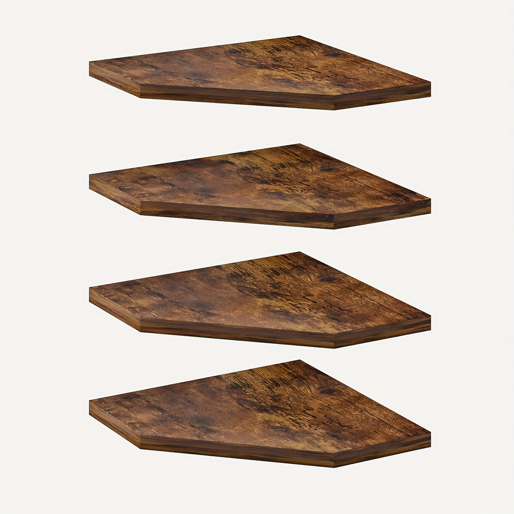 Wooden Corner Wall Shelves, Country Style Floating Storage in Brown, Black or White with 2, 4 or 6 Piece Sets for Small Space Organization
