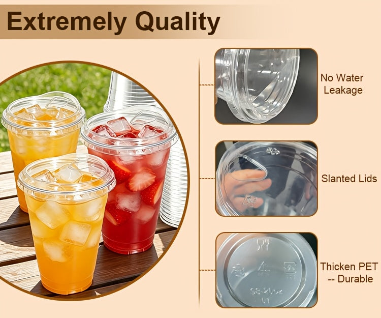 [100 Sets Of Plastic Cups with Lids]Frozen Cold Drink Storage Containers, Disposable Clear Plastic Cups with Lids, Iced Coffee Cups, Ideal for Iced Coffee, Smoothies, Milkshakes, Takeaway And Cold Drinks Perfect for Halloween, Christmas, And Parties