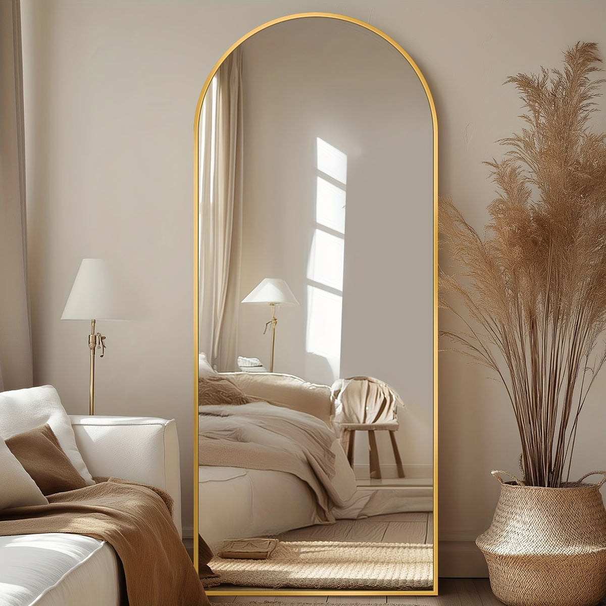Full Length Mirror, Arched Floor Mirror Freestanding, 58×19 In Floor Standing Mirror Full Body Mirror With Stand For Bedroom, Hanging Mounted Mirror For Living Room Cloakroom