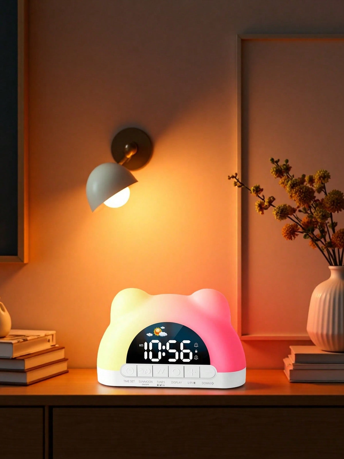 Music Alarm Clock with 11-Color Ambient Light, USB-Powered White Digital Bedside Clock with Dual Alarms, Snooze and Adjustable Volume for Bedrooms