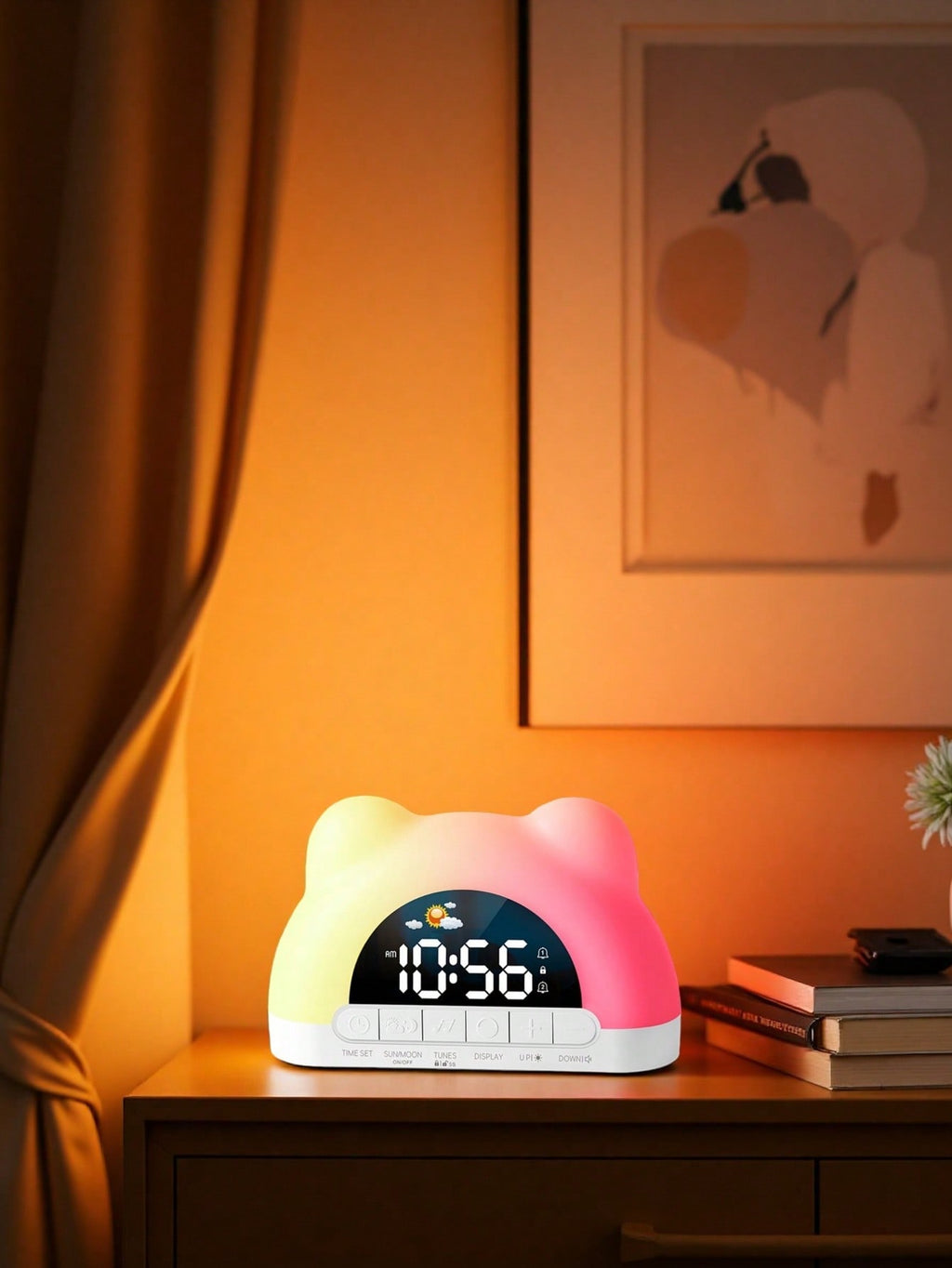 Music Alarm Clock with 11-Color Ambient Light, USB-Powered White Digital Bedside Clock with Dual Alarms, Snooze and Adjustable Volume for Bedrooms