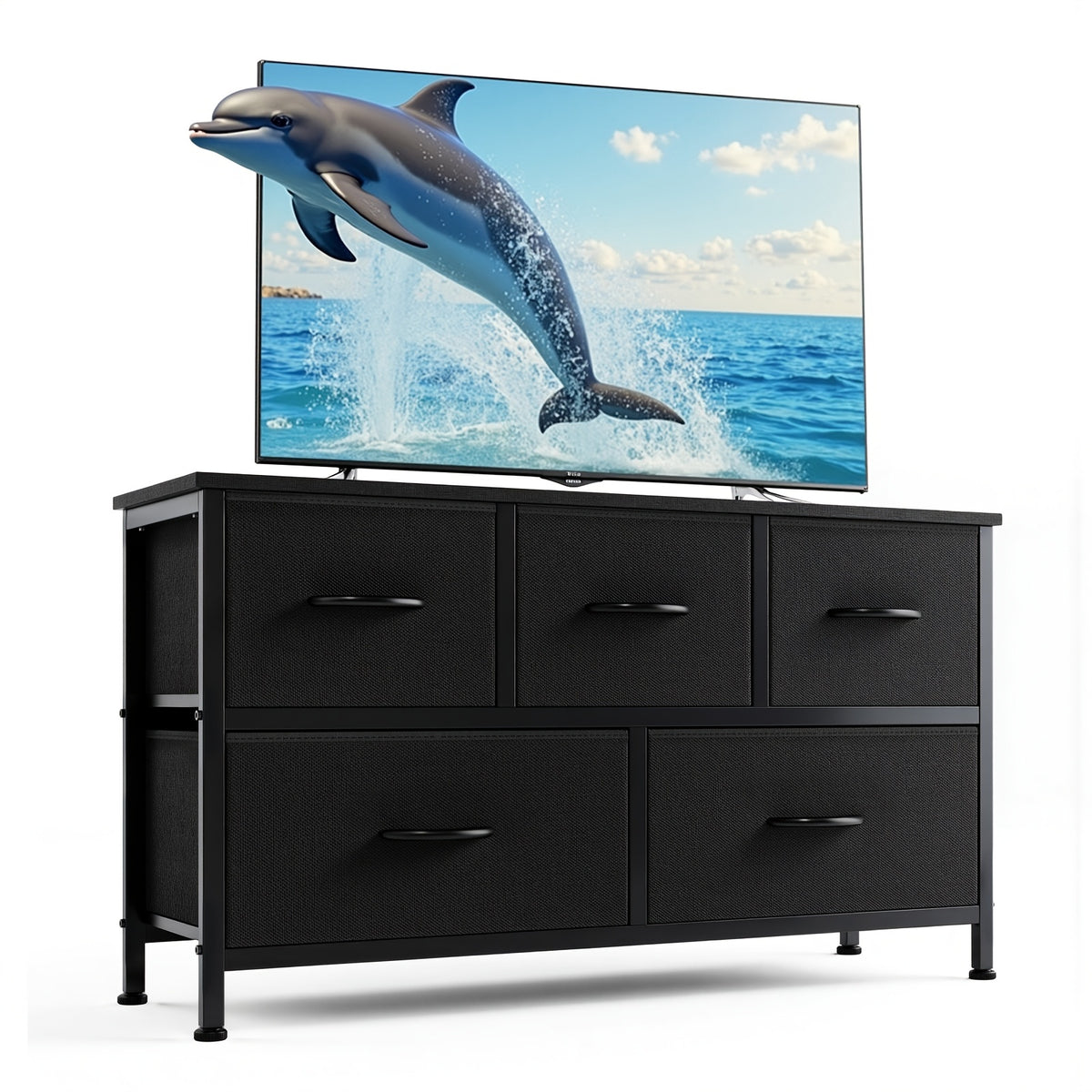 5-Drawer Cabinet Tower, Father'S Day Gift, TV Stand for Bedroom, TV Dresser for 45 Inches, Media Console Table, Entertainment Center with 5 Fabric Drawers Cabinet And Open Storage Shelf Other (Furniture) Cabinet for Living Room, Hallway