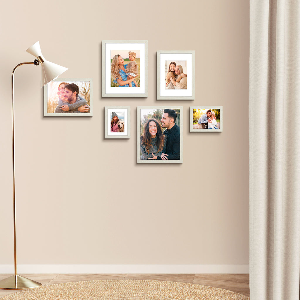 6 Packs 6x8/8x10/9x12/11x14/16x20 Picture Frames Set, Engineered Wood Gallery Wall Frame Set with Plexiglass - Wall Mounting or Tabletop Display