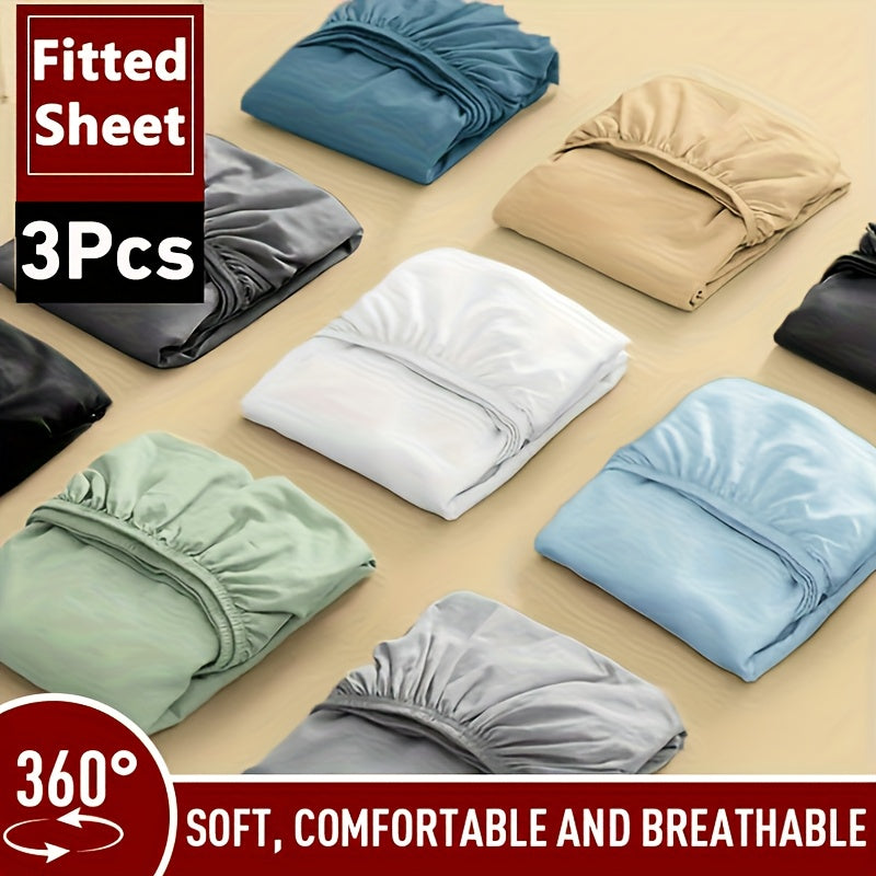 3pcs Soft Comfortable Bed Sheets Mattress Cover | Include 2 Pillowcases, Layered Fitted Sheet with Solid Color Bedding Design, Ideal for Bedroom, Guest Room, and Hotel Mattress Protection