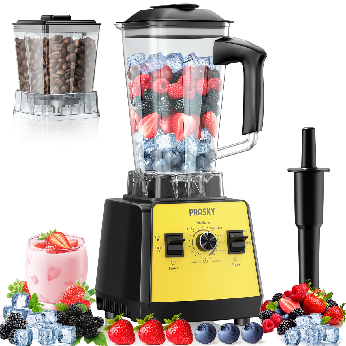 Professional Food Processor Blender, Smoothies Blender, Max.2400W Sorbet Blender And Grinder Combo 25000RPM Powerful Blenders Kitchen 68Oz 2 Containers Countertop Blenders Ice, Grinding, Milk Shake, Ice Slushie, Juice, Shake