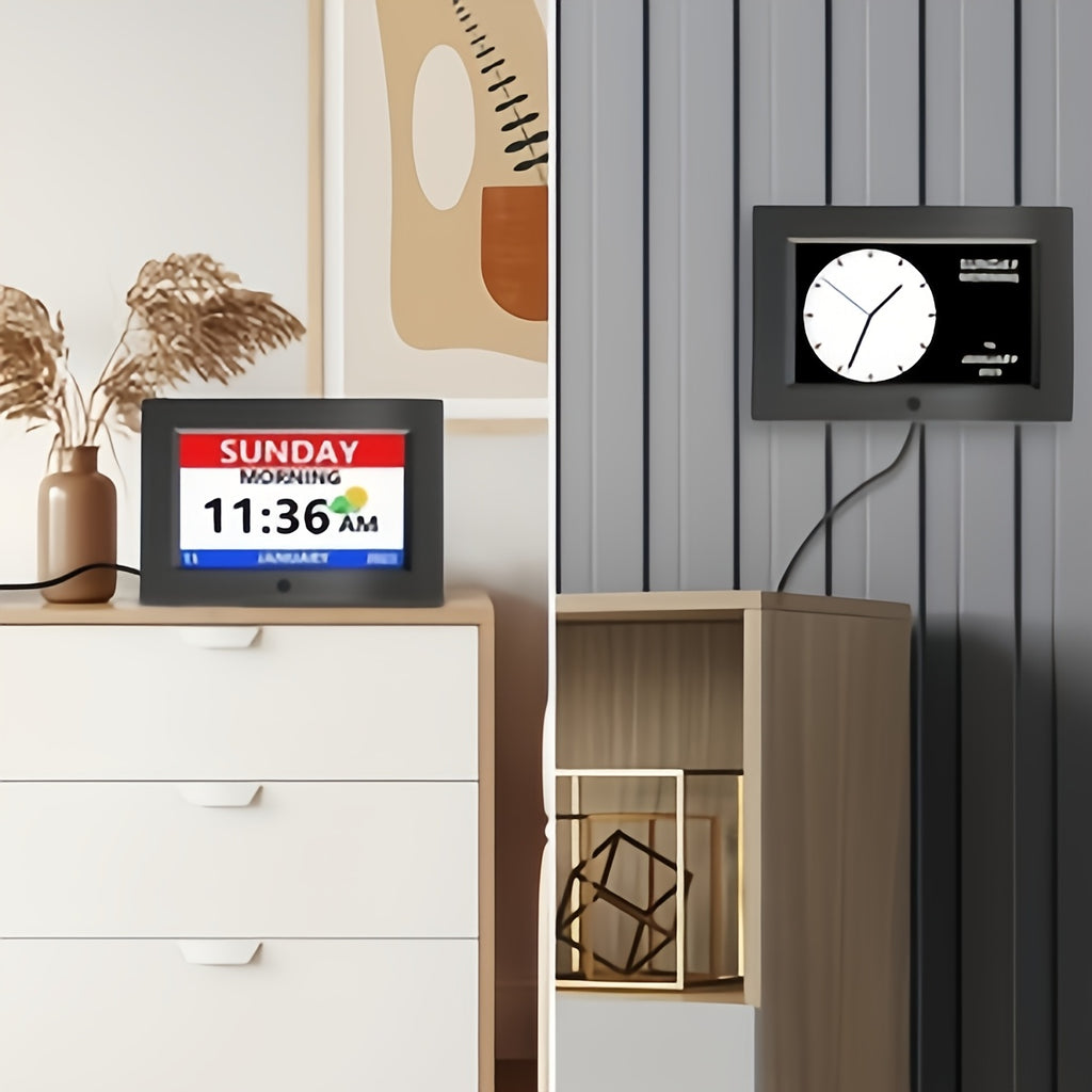 Digital Calendar Day Alarm Clock, Auto Dimmable And Sun Moon Icons, 12 Alarm Options & 18Languages, Large Digital Wall Clock, Gifts for Alzheimers, Elderly, Seniors Or Impaired Vision