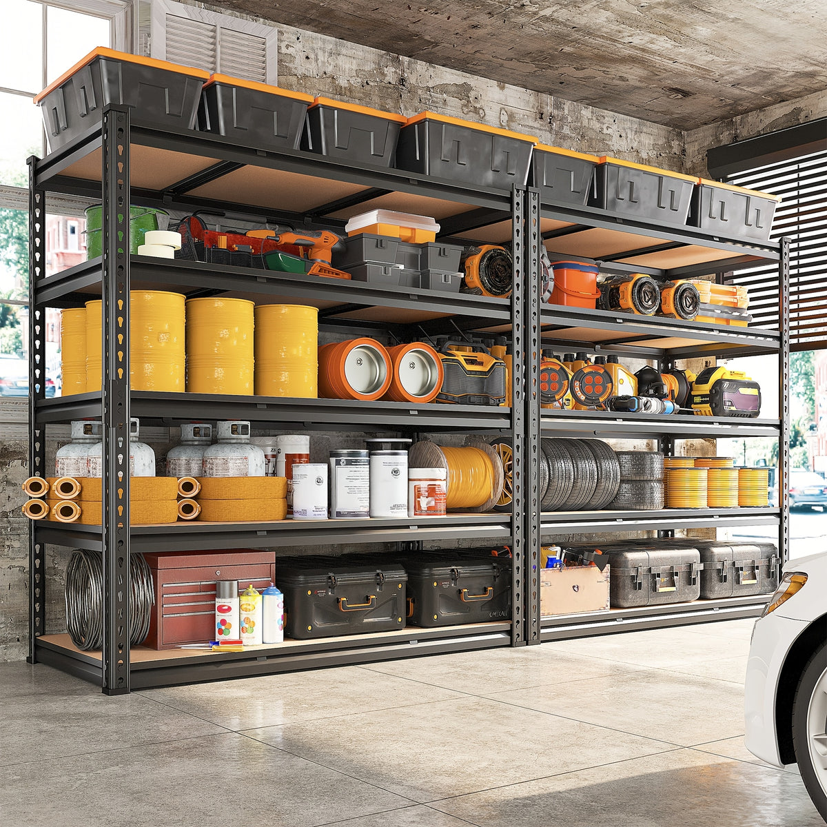 REIBII 2000LBS for garage Shelving Storage Shelves Heavy Duty 5-tier Metal Shelving Units For Garage Shelves 60" H X 28" W X 12" D, Adjustable Utility Shelf Rack For Kitchen Warehouse Basement Pantry Utility Rack Shelf, Black, Standing Shelf