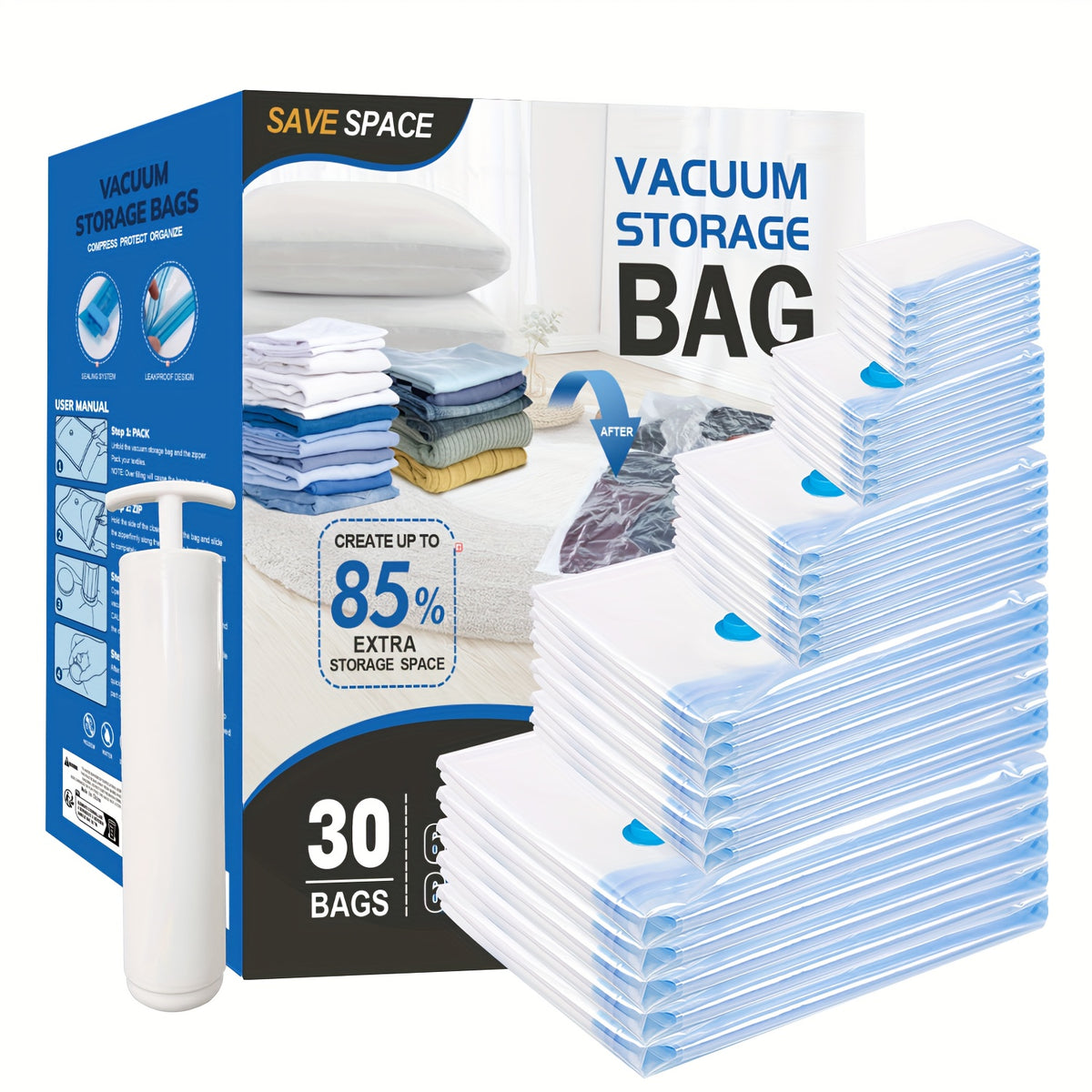 Jumbo Vacuum Storage Bags, Vacuum Seal Bags for Clothing, Travel Space Saver Bags for Luggage Clothes Pillows Comforters Blankets Bedding 4pcs 8pcs 10pcs 12pcs 20pcs 30pcs