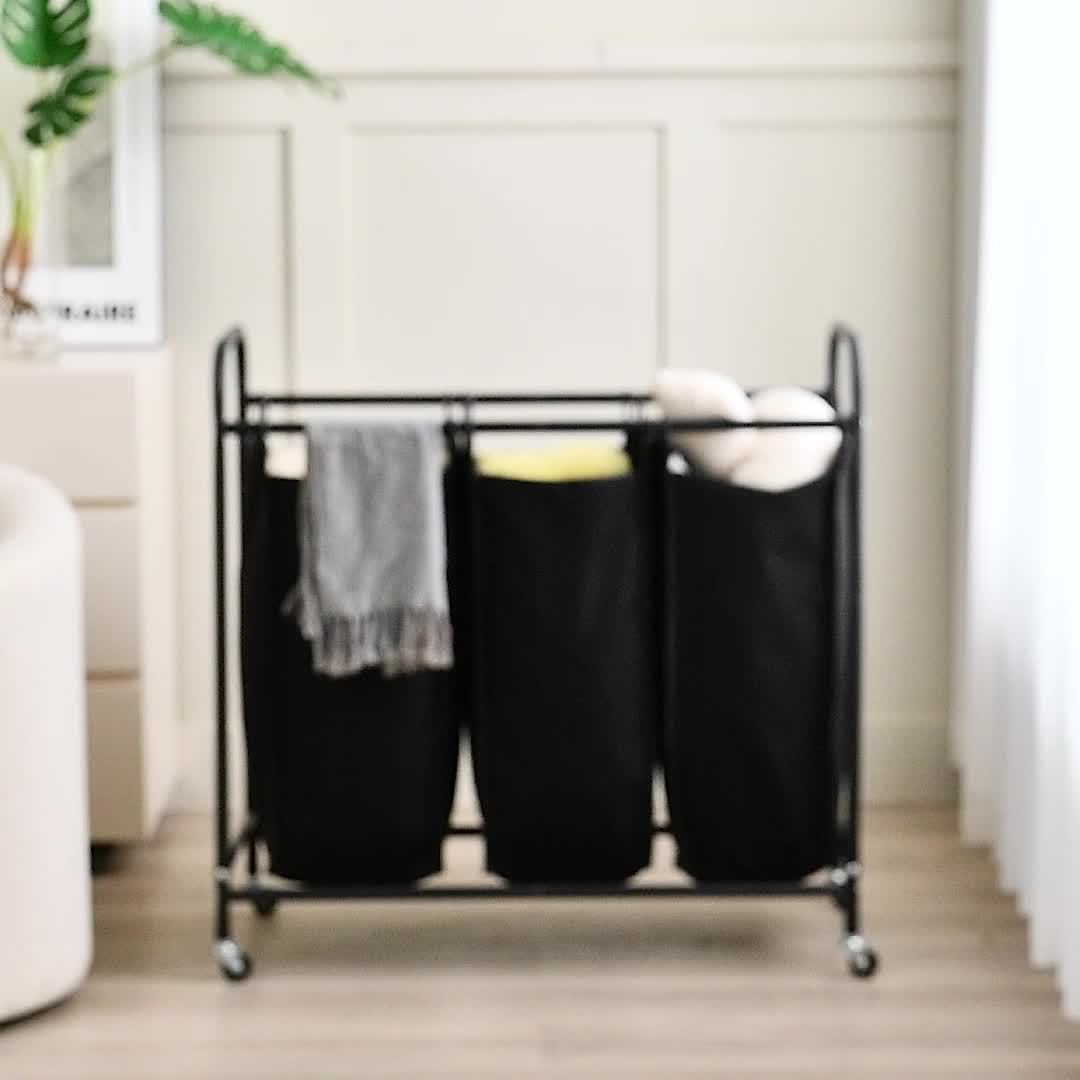 Laundry Basket 3-Bag Sorter 63.4gal Laundry Home Decor Hamper Cart with Heavy Duty Rolling Lockable Wheels And Removable Bags Included for Bedroom, Laundry Room - Sturdy Fabric Storage Bin, Laundry Baskets
