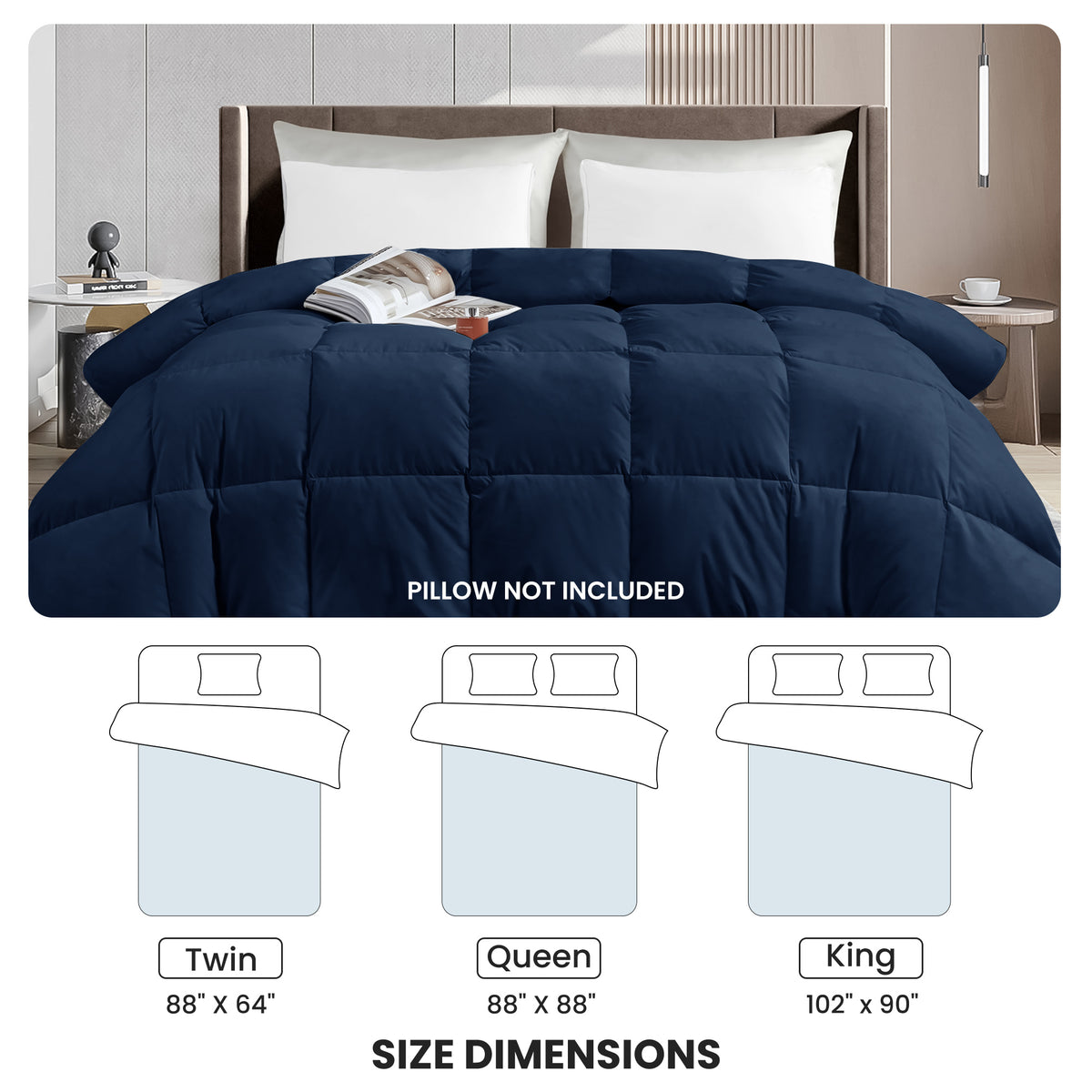 Lux Decor Comforter - All Season Quilt Comforter For Summer Sleeping With Corner Tabs - Soft, Breathable Versatile Bedding & Bedroom Decor - Luxurious Box Stitching