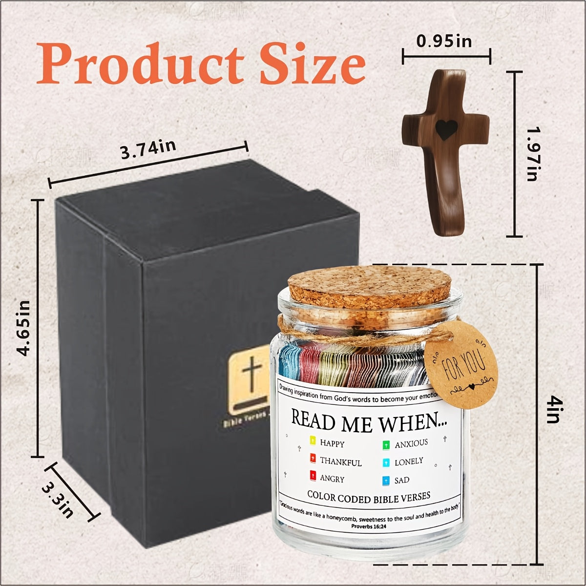 Bible Verse Jar Plus Handmade Pocket Wooden Cross Fidget.Relax for Christian, Religious Christian Gift,, Let Your Heart Calm Down, for Easter, Christmas, Holiday Wedding Parties, And Father's Day Gifts.